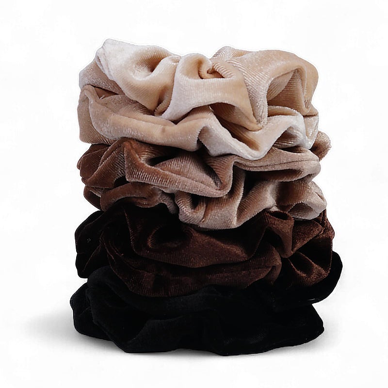 SEVEN STYLE Velvet Scrunchies for Women â€“ 8PCS Neutral Large Hair Ties â€“ Black, Blonde, Dark Brown, Light Brown â€“ No Crease, Frizz-Free, Soft & Gentle Elastic Hair Bands, Everyday Hair Accessories Gifts - Image 1