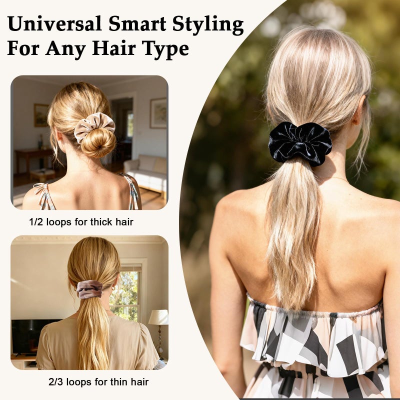 SEVEN STYLE Velvet Scrunchies for Women â€“ 8PCS Neutral Large Hair Ties â€“ Black, Blonde, Dark Brown, Light Brown â€“ No Crease, Frizz-Free, Soft & Gentle Elastic Hair Bands, Everyday Hair Accessories Gifts - Image 3