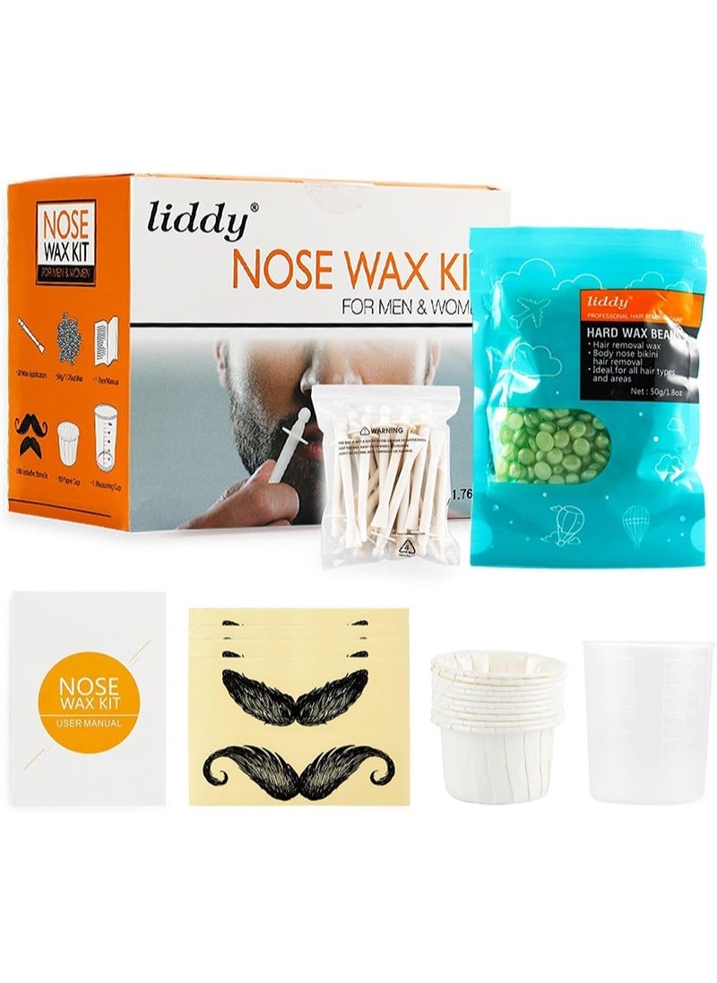 LIDDY Nose Wax Kit Nose Hair Removal Waxing for Men and Women, 50g Wax, 20 Applicators, 8 Mustache Stickers, 10 Little Cups for Removing Nose Eyebrow Hair, Safe Quick and Painless - Image 1
