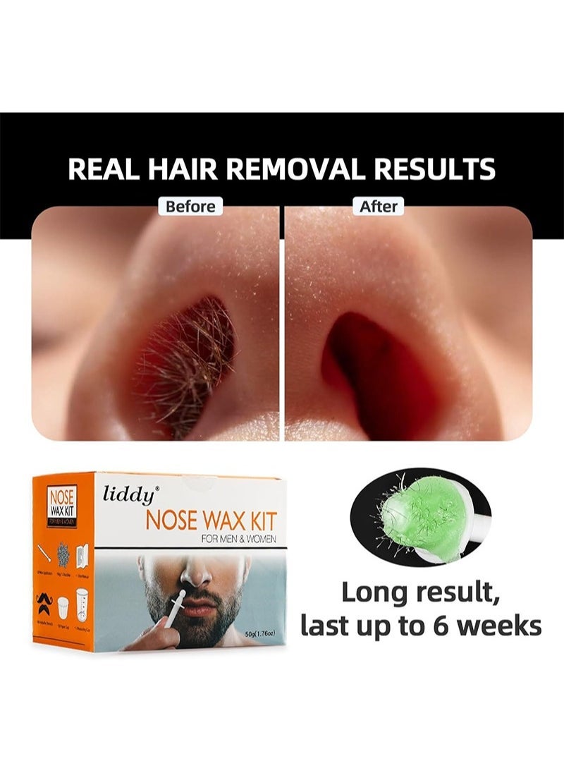 LIDDY Nose Wax Kit Nose Hair Removal Waxing for Men and Women, 50g Wax, 20 Applicators, 8 Mustache Stickers, 10 Little Cups for Removing Nose Eyebrow Hair, Safe Quick and Painless - Image 2