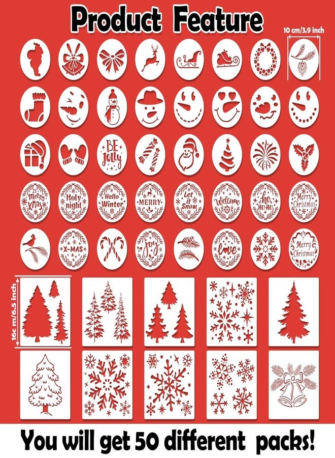 Partywind 50 PCS Christmas Cookie Stencils Templates, Reusable Christmas Stencils for Royal Icing/Cake/Coffee Decorations, Xmas Holiday Ornaments Accessories, Party Supplies Favors - Image 2