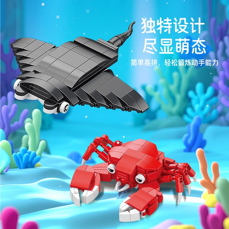 Ocean World Building Blocks – Sea Creatures Shark Crab Educational Toy - Image 4