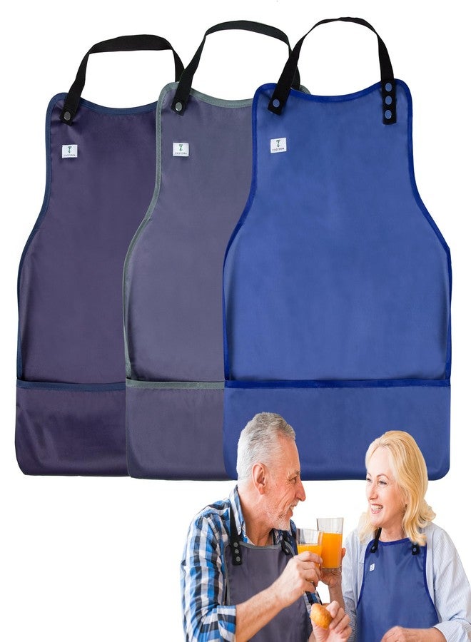 ZINGTERRA Adult Aprons with Crumb Catcher,3Pack Adjustable Aprons for Cooking,Waterproof Washable Men's Clothing Protectors,Reusable Large Feeding for Women Elderly - Image 1