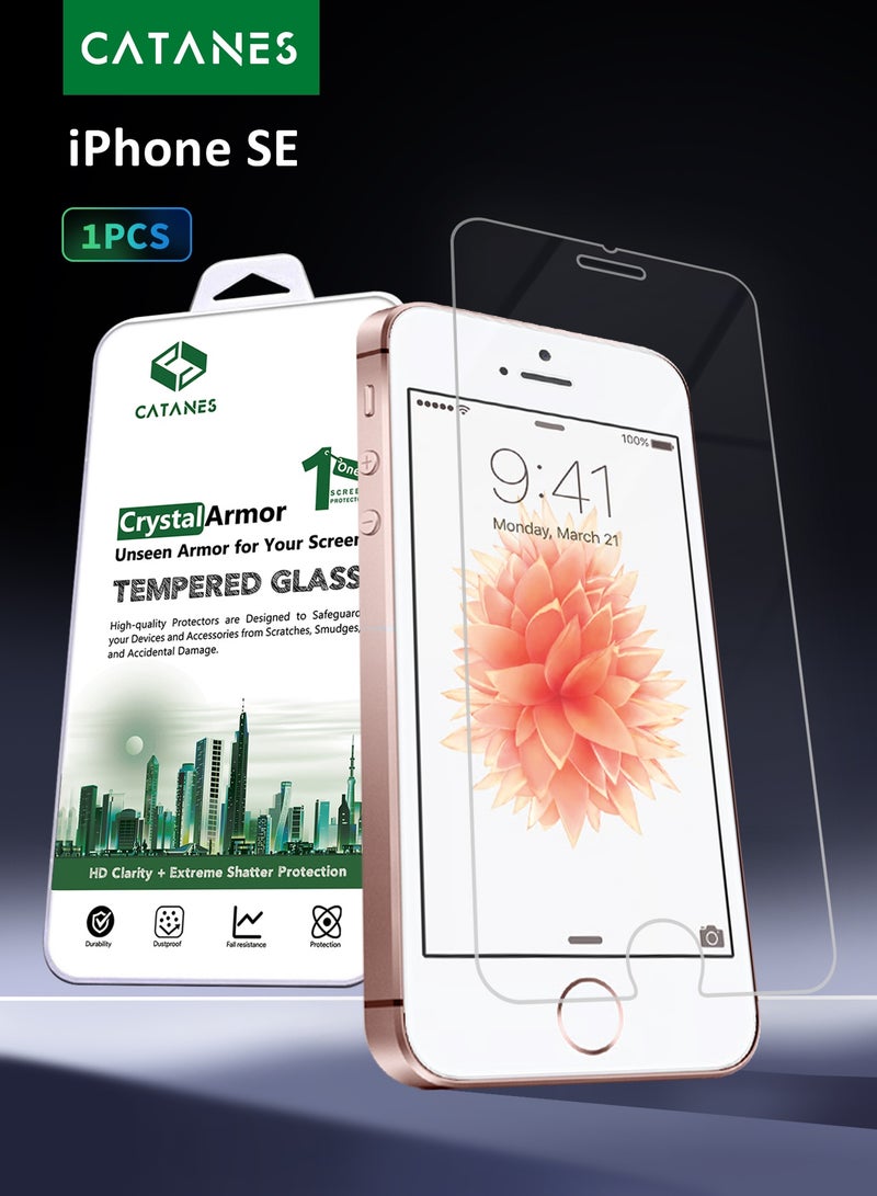 CATANES Screen Protector for iPhone SE, Full Coverage HD Clear 9H Scratch Resistant Protective Tempered Glass, Anti-Fingerprint and Shatter-Proof Screen Guard - Image 1