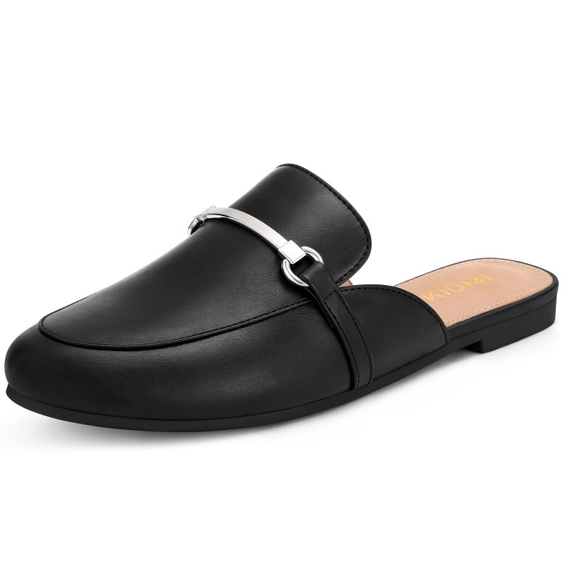 KIDMI Women's Buckle Mules Comfortable Dressy Flats Business Casual Loafers Slip On, Backless, Black 39 - Image 1