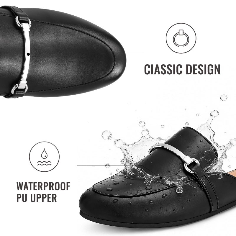 KIDMI Women's Buckle Mules Comfortable Dressy Flats Business Casual Loafers Slip On, Backless, Black 39 - Image 4