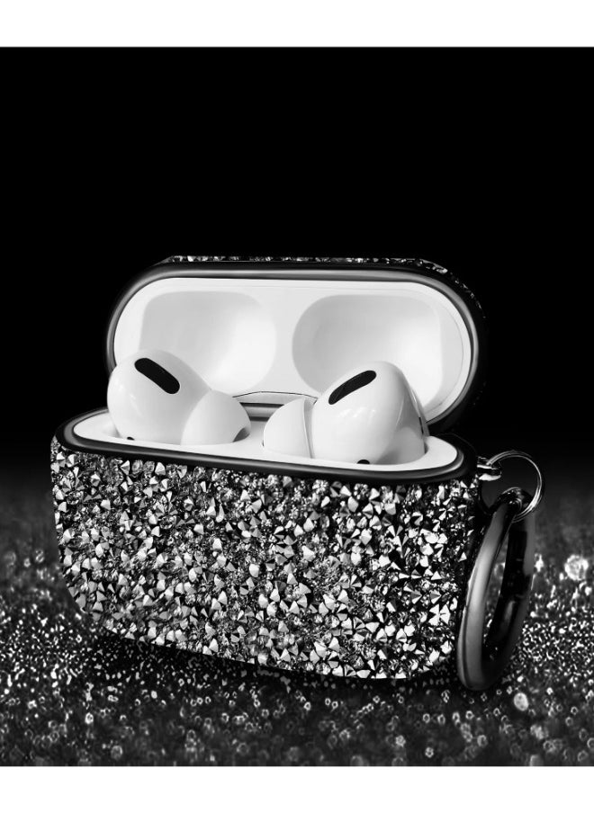 ACLIX - Compatible with Airpods Pro 2 Diamond Case 3D Rhinestone Bling Glitter Crystal Shiny Sparkle Cute for AirPods Pro 2 Cover for Girls Women Wireless Charging Luxury Skin for AirPods Pro2-Black - Image 1