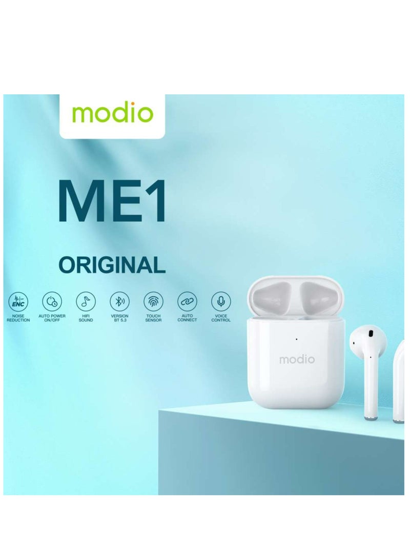 modio ME1 True Wireless Bluetooth Earbuds Pro – Compact Design, Long Battery, Touch Controls, Comfortable Fit – White - Image 5