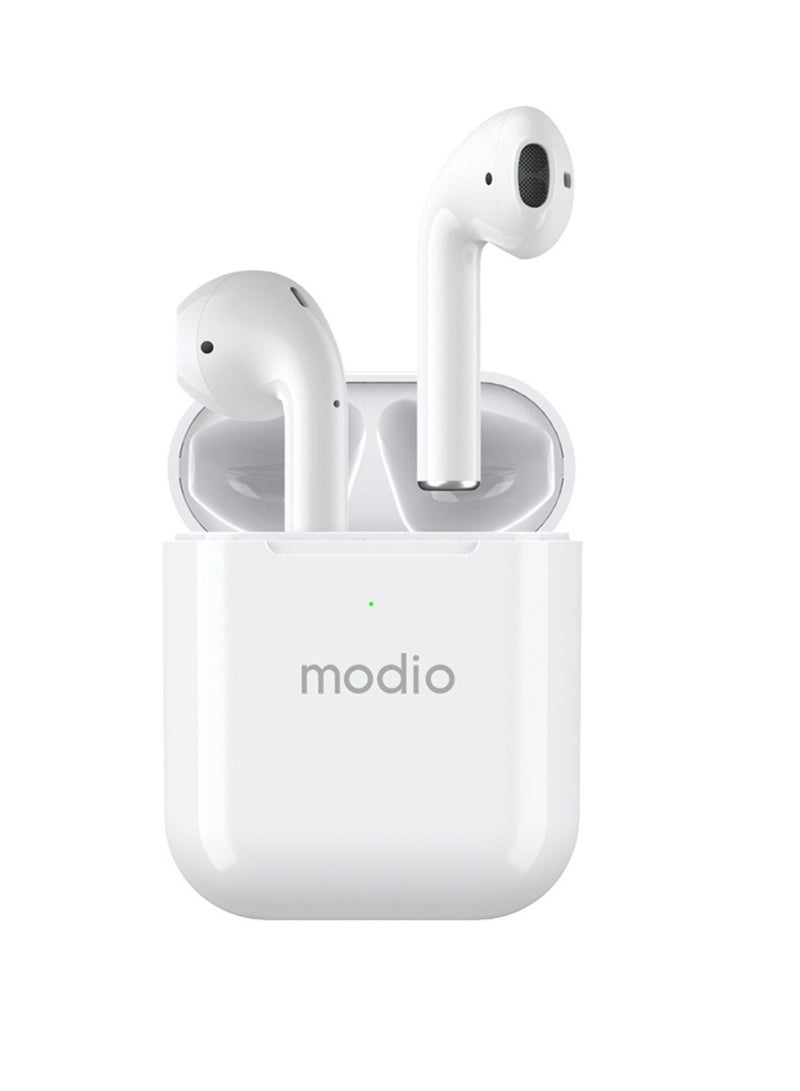 modio ME1 True Wireless Bluetooth Earbuds Pro – Compact Design, Long Battery, Touch Controls, Comfortable Fit – White - Image 1