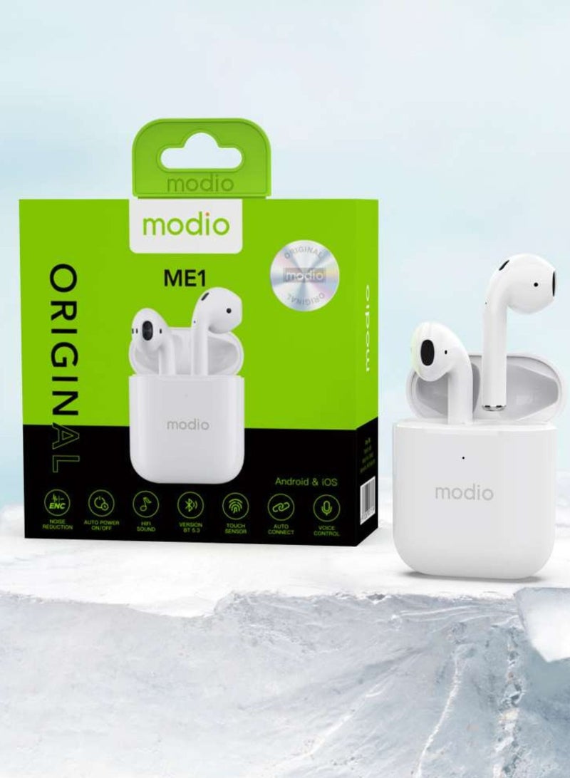 modio ME1 True Wireless Bluetooth Earbuds Pro – Compact Design, Long Battery, Touch Controls, Comfortable Fit – White - Image 2