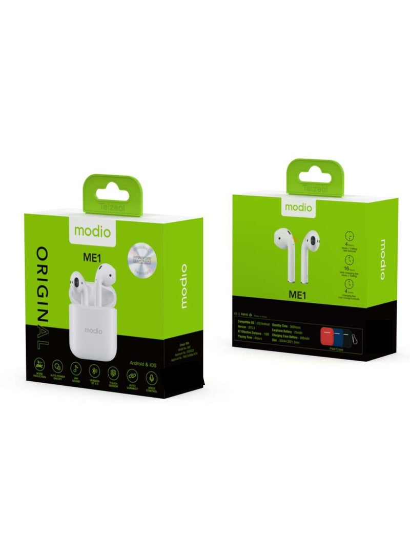 modio ME1 True Wireless Bluetooth Earbuds Pro – Compact Design, Long Battery, Touch Controls, Comfortable Fit – White - Image 4