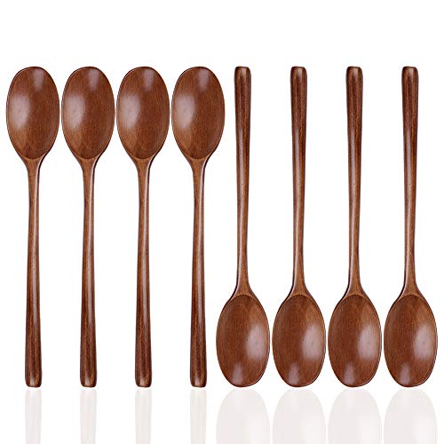 DaKuan 8 Pieces Wood Soup Spoons, DaKuan Wooden Ladle Spoon Set for Cooking Mixing Stirring Honey Tea Soda Dessert Coconut Bowl Nonstick Pots Kitchen- 9 Inch - Image 1