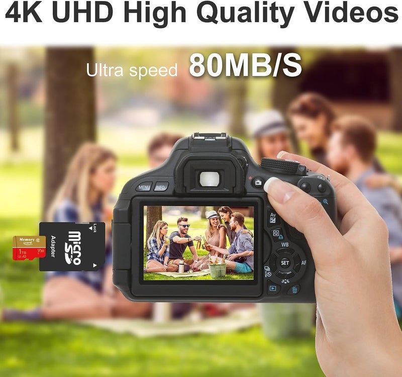 بطاقة ذاكرة صغيرة 1024 جيجابايت UHS-I A2 عالية السرعة فيديو 4K فائق الدقة عالي السرعة مع محول، لكاميرات لوحة القيادة، كاميرات الجسم، كاميرا الحركة - Image 3