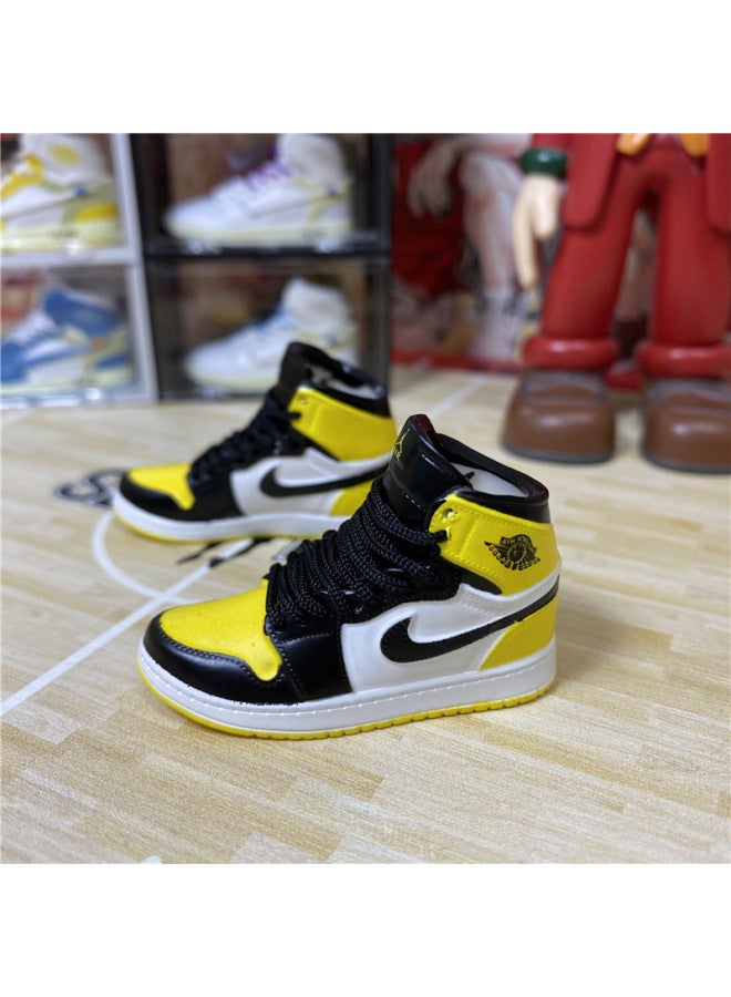 1/6 Mini Sneakers Model Aj1 Creative Cute Basketball Shoes Keychain Car Bag Jewelry Aj Keychain-Color:1 Black And Yellow Toe (a Pair Of Naked Shoes) - Image 1