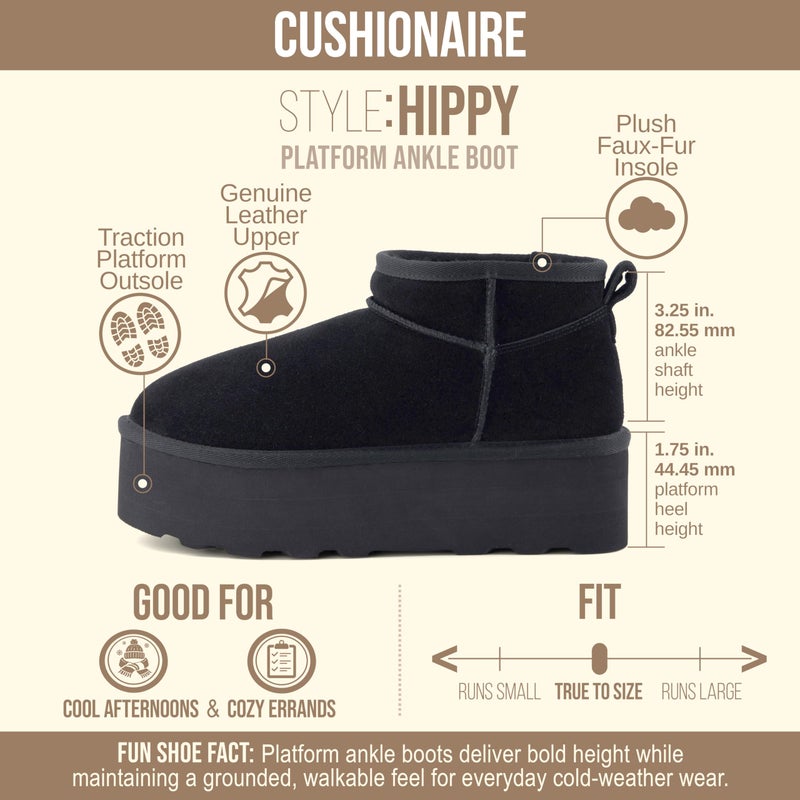 CUSHIONAIRE Hippy Womenâ€™s Platform Ankle Boots â€“ Genuine Suede, Faux Fur Lining, Cozy Winter Slip-On Design Mini boots, BLACK 11 - Image 4