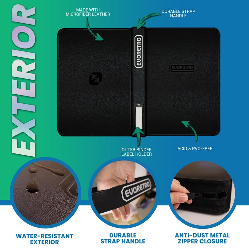 EVORETRO 4 Pocket Top Loader Binder for PokÃ©mon, MTG, Lorcana & Sports Cards â€“ Small Toploader Binder Fits 2x2 Toploaders 35ptâ€“55pt, 96 Slots with 2 PSA Slab Pockets - Image 4