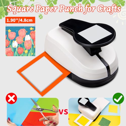 HKKYO Square Punch 1.9 inch Square Hole Puncher for Crafts Squares Paper Punches Squares Crafts Punch for Card Making Scrapbooking Paper Projects - Image 5