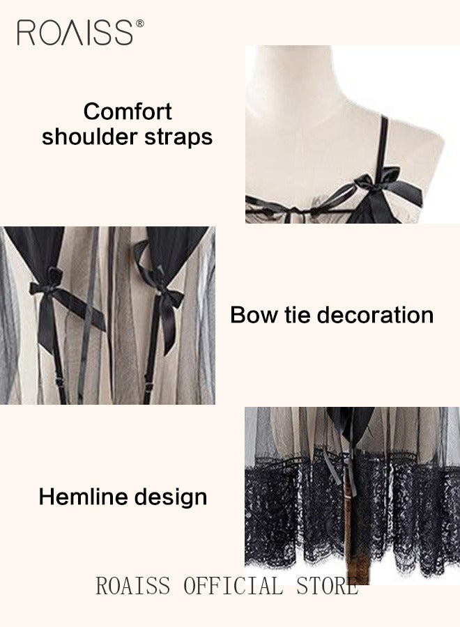 roaiss Lace Floral Lingerie Set for Women One Piece Mesh Spaghetti Strap Underwear Ladies Comfy and Breathable Sleeveless Loose Dress with Embroidery Texture Lace Trim  - Image 2