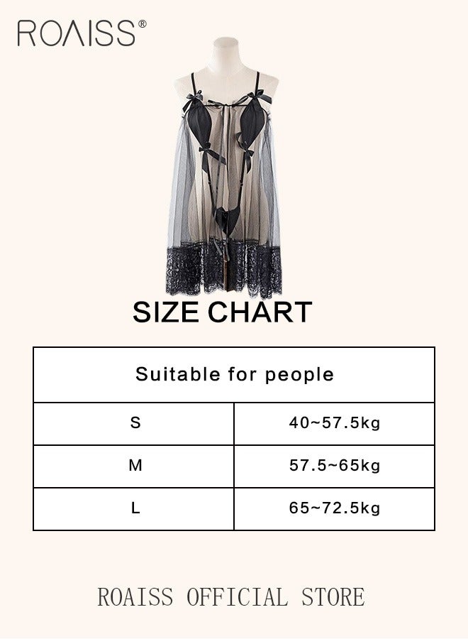 roaiss Lace Floral Lingerie Set for Women One Piece Mesh Spaghetti Strap Underwear Ladies Comfy and Breathable Sleeveless Loose Dress with Embroidery Texture Lace Trim  - Image 3