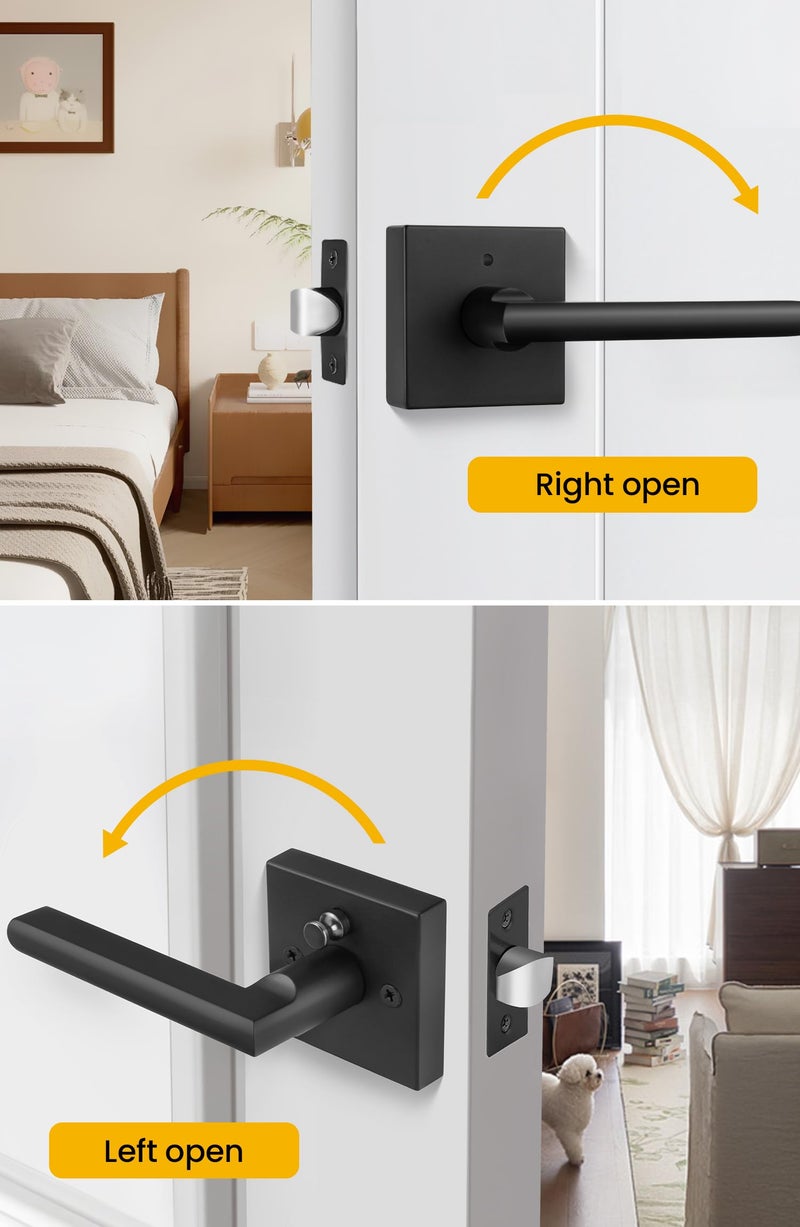 Goldenwarm Black Door Handles Interior, Matte Black Privacy Door Handles, Square Black Door Lever Interior for Bathroom Bedroom (6 Pack) - Image 3