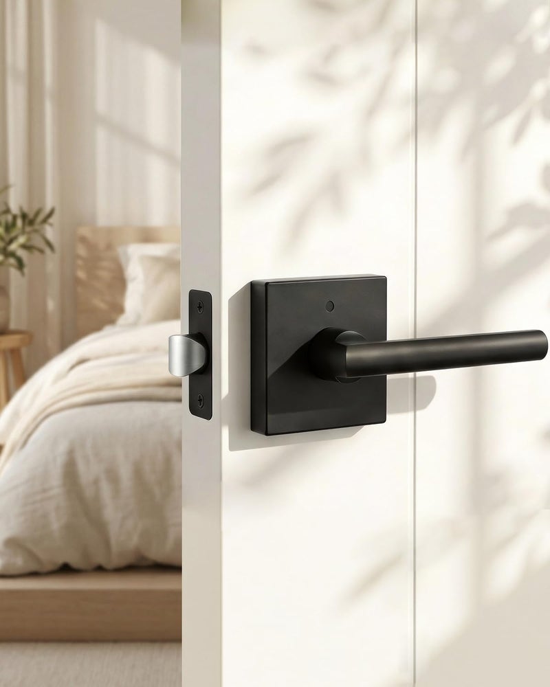 Goldenwarm Black Door Handles Interior, Matte Black Privacy Door Handles, Square Black Door Lever Interior for Bathroom Bedroom (6 Pack) - Image 2
