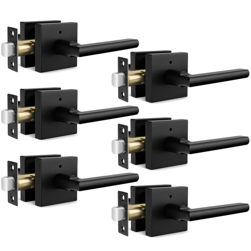 Goldenwarm Black Door Handles Interior, Matte Black Privacy Door Handles, Square Black Door Lever Interior for Bathroom Bedroom (6 Pack) - Image 1