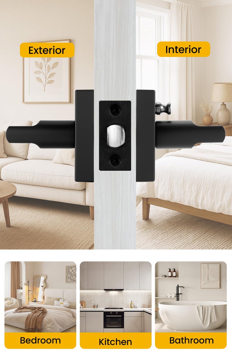 Goldenwarm Black Door Handles Interior, Matte Black Privacy Door Handles, Square Black Door Lever Interior for Bathroom Bedroom (6 Pack) - Image 4