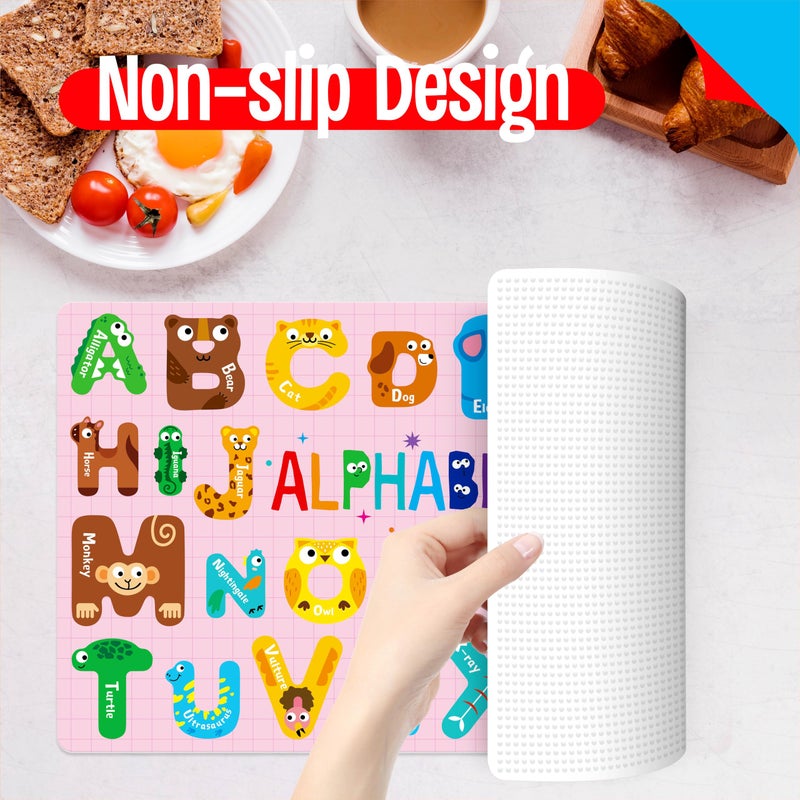 SpriteGru 6 Pack Placemats for Kids, Non-Slip Washable, Reusable Alphabet, Number, Shape & Color, Universe, Map Themed Educational Placemats for Home, Kindergarten, Classroom, Nursery - Image 5
