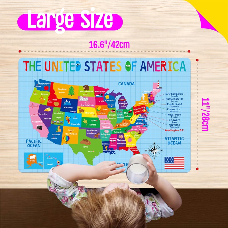 SpriteGru 6 Pack Placemats for Kids, Non-Slip Washable, Reusable Alphabet, Number, Shape & Color, Universe, Map Themed Educational Placemats for Home, Kindergarten, Classroom, Nursery - Image 3