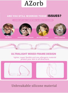 AZorb Kids Blue Light Blocking Glasses Silicon Material Anti Eyestrain UV Blocking Reading Glasses Gaming Computer Eyeglasses Light Weight Frame for Kids 3 to10 Year Old Pink  - Image 5