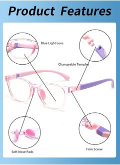 AZorb Kids Blue Light Blocking Glasses Silicon Material Anti Eyestrain UV Blocking Reading Glasses Gaming Computer Eyeglasses Light Weight Frame for Kids 3 to10 Year Old Pink  - Image 2