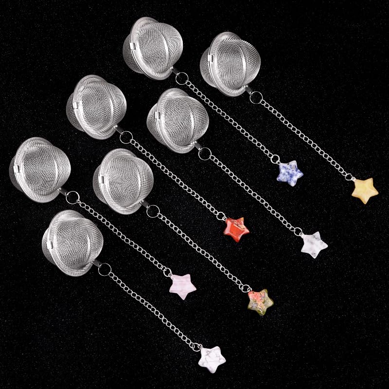 LHJ 5 Pcs Tea Filter Stainless Steel with Star Crystal Energy Stone Tea Strainers with Fine Mesh Extend Chain Hook Tea Ball Infuser for Loose Tea Leaves Spices Seasonings - Image 5