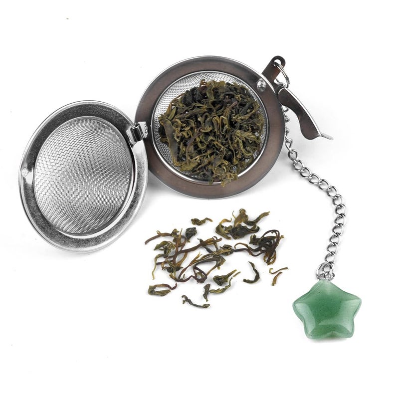LHJ 5 Pcs Tea Filter Stainless Steel with Star Crystal Energy Stone Tea Strainers with Fine Mesh Extend Chain Hook Tea Ball Infuser for Loose Tea Leaves Spices Seasonings - Image 2