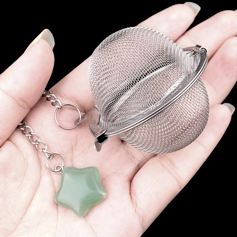 LHJ 5 Pcs Tea Filter Stainless Steel with Star Crystal Energy Stone Tea Strainers with Fine Mesh Extend Chain Hook Tea Ball Infuser for Loose Tea Leaves Spices Seasonings - Image 4