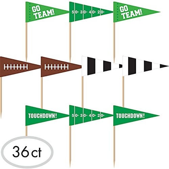 Amscan Multicolor Football Flag Wooden Food Picks 2.5", 36 Pieces Perfect for Game Day, Sports Parties, Birthdays, and Themed Events - Image 2
