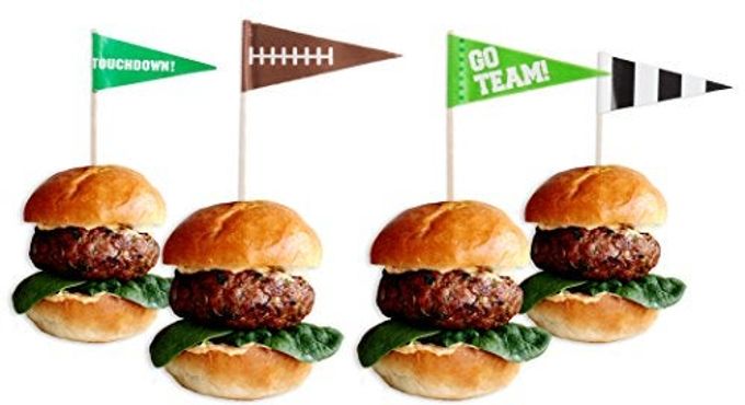 Amscan Multicolor Football Flag Wooden Food Picks 2.5", 36 Pieces Perfect for Game Day, Sports Parties, Birthdays, and Themed Events - Image 1