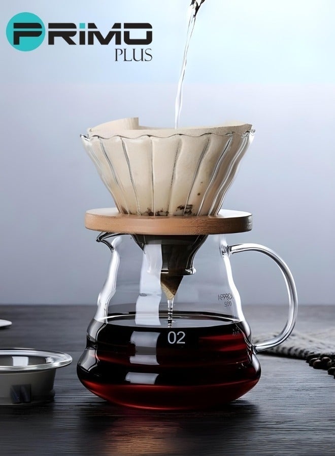 بريمو بلس فلتر قهوة بالتنقيط زجاجي V60 مع قاعدة خشبية - شفاف - Image 4