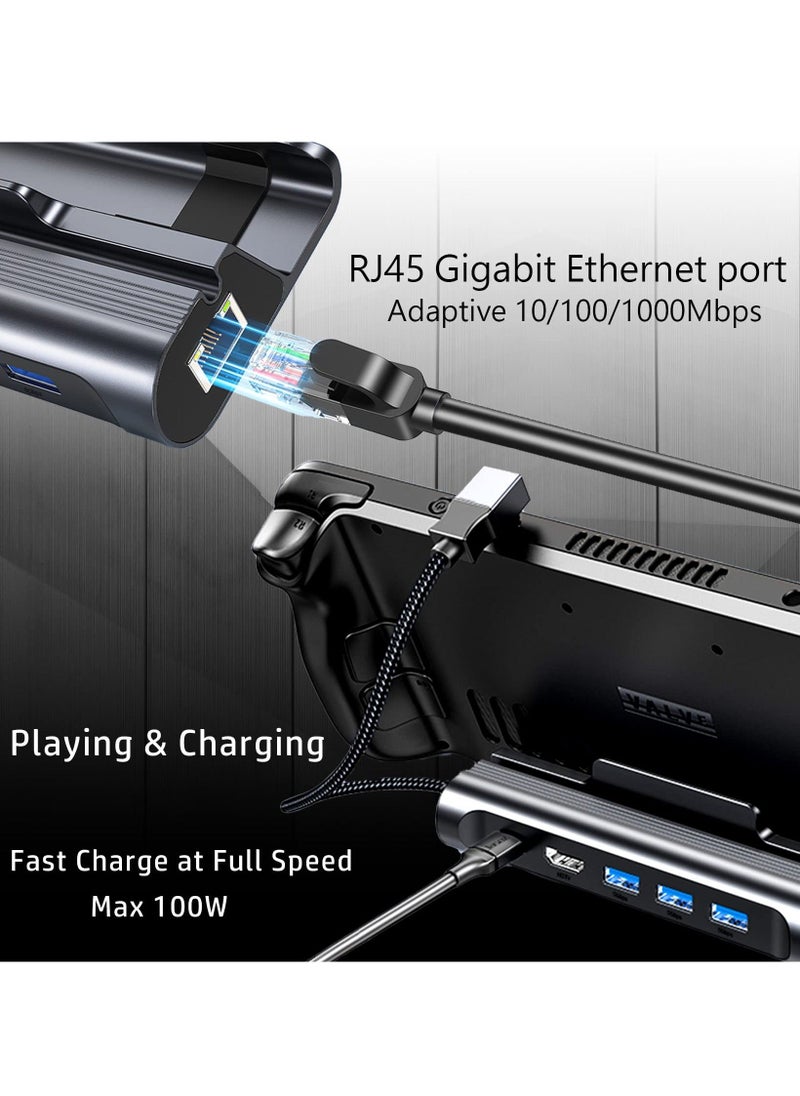 Generic - 6-in-1 Docking Station for Steam Deck, HDMI 2.0 4K@60Hz, Gigabit Ethernet, 3 USB-A 3.0, USB-C PD Port for Full Speed Charging - Compatible with Valve Stream Deck Accessories - Image 1