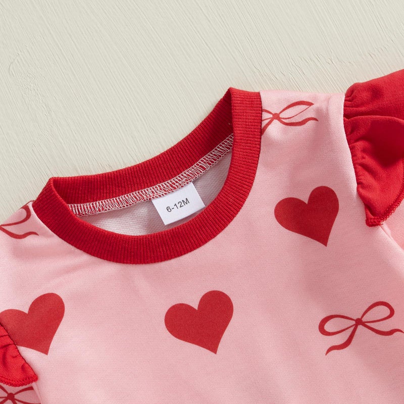 DuAnyozu Baby Girl Valentines Outfit Winter Clothes Heart Print Long Sleeve Sweatshirts Pants Toddler Infant Clothing (d-Red, 0-6 Months) - Image 3