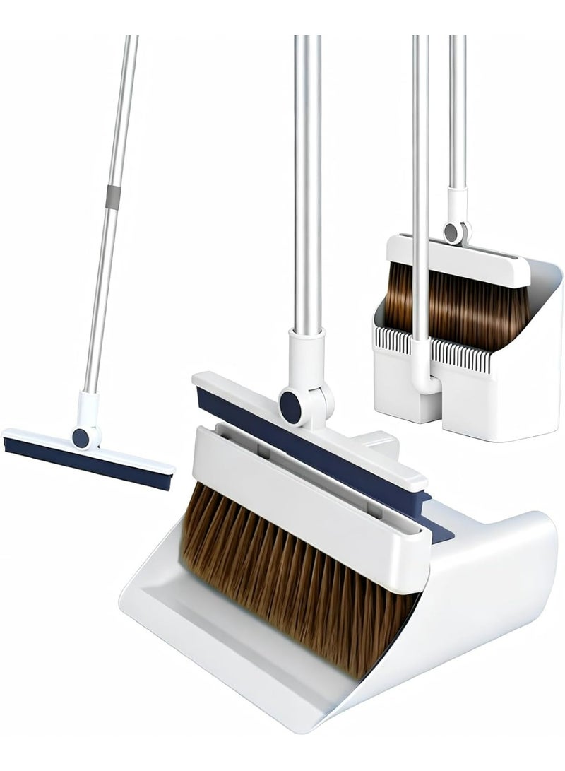 ZOLELE Click to see full view ZOLELE 3-in-1 Broom and Dustpan Set, 180° Rotatable Floor Brush with Dense Bristles Household Broom, Built-in Scraper & Detachable Silicone Wiper for Home Kitchen Bathroom Floor Cleaning - Image 1