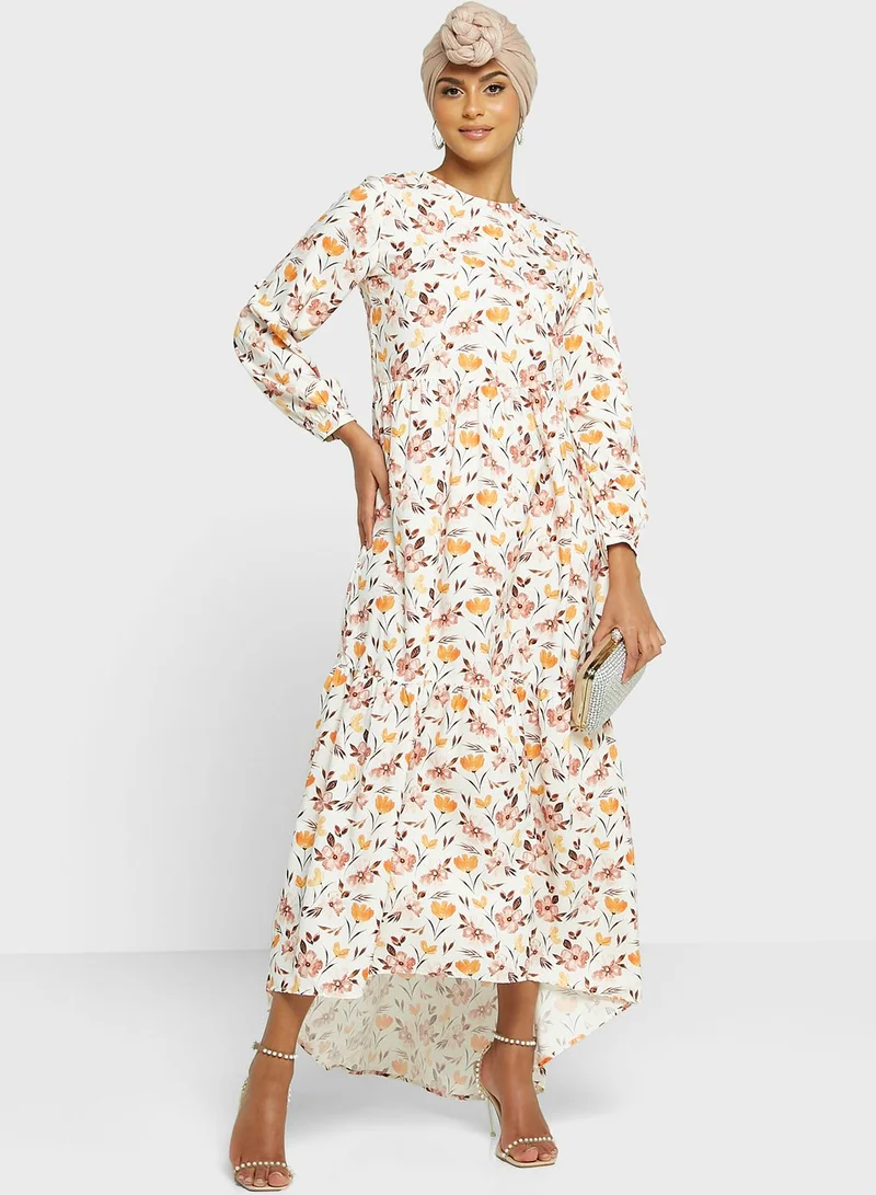 Khizana Tiered Asymmetrical Hem Printed Dress