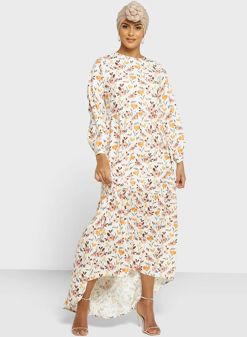 Khizana Tiered Asymmetrical Hem Printed Dress