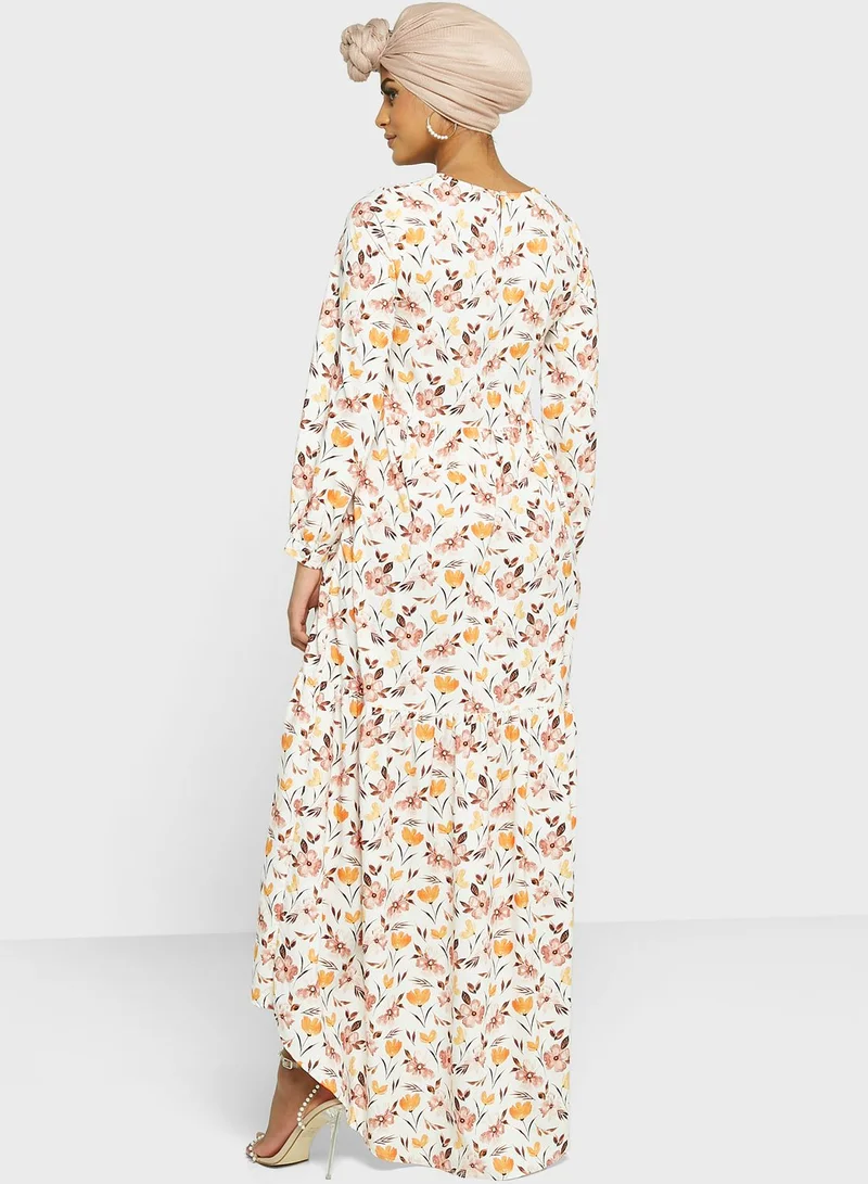 Khizana Tiered Asymmetrical Hem Printed Dress