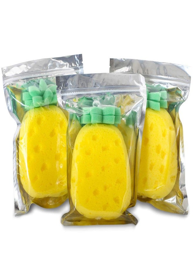 Piggy Button Pineapple Shape Bath Shower Sponge/Scrubber Sponge for All, Baby, Kid, Toddler (Pineapple [3-Pack]) - Image 1