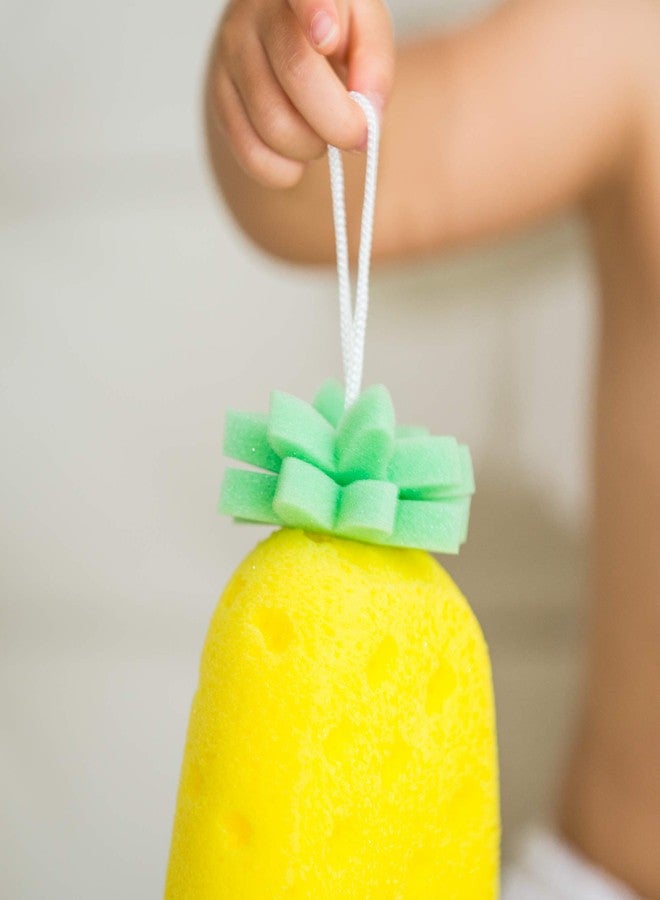Piggy Button Pineapple Shape Bath Shower Sponge/Scrubber Sponge for All, Baby, Kid, Toddler (Pineapple [3-Pack]) - Image 5