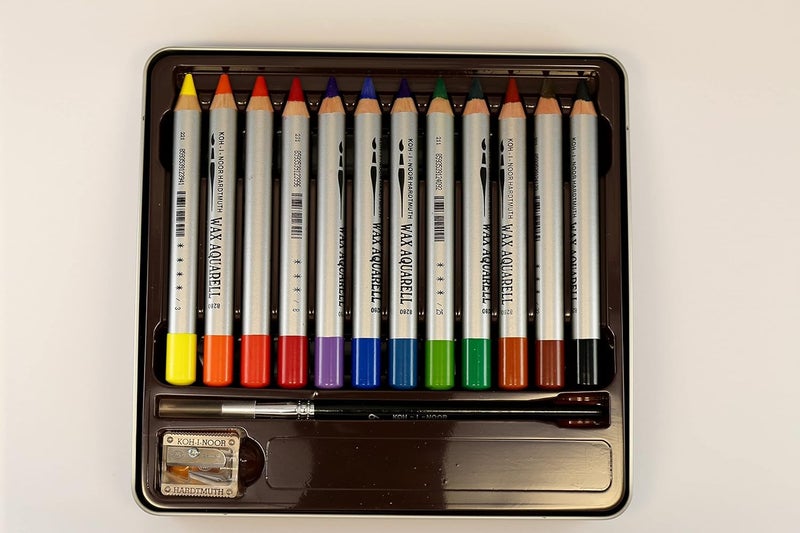 KOH-I-NOOR 8282 Aquarell Coloured Fine Wax Pastels in Tin (Pack of 12) - Image 3