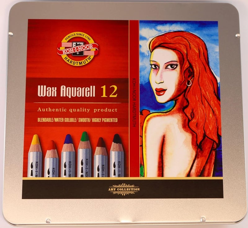 KOH-I-NOOR 8282 Aquarell Coloured Fine Wax Pastels in Tin (Pack of 12) - Image 2