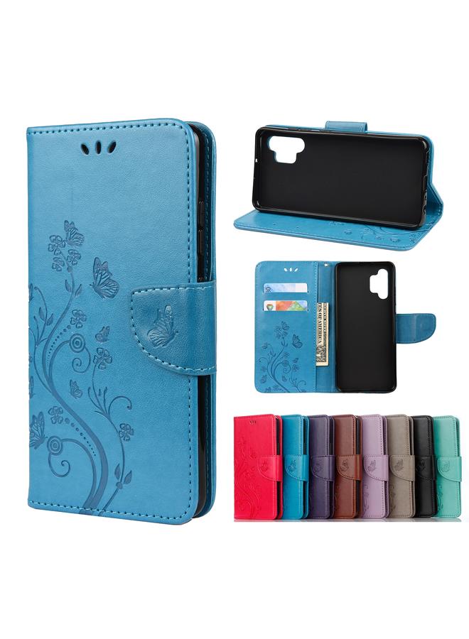 اس-توب جراب لهاتف Samsung Galaxy A32 4G بنقشة زهور الفراشة، جراب جلدي قلاب أفقي مع حامل وفتحات للبطاقات ومحفظة - Image 1