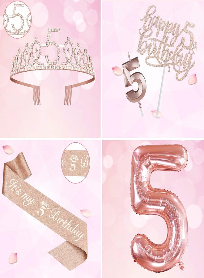 YeohJoy 5th Birthday Decorations for Girls, Including 5th Birthday Sash and Tiara, 5 Candles and Cake Toppers, Rose Gold Balloons and 3D Birthday Card, Funny 5th Birthday Gifts for Girls 5 Birthday - Image 3