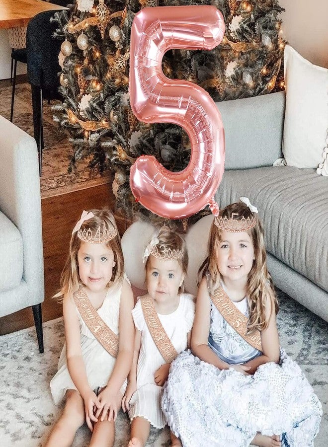 YeohJoy 5th Birthday Decorations for Girls, Including 5th Birthday Sash and Tiara, 5 Candles and Cake Toppers, Rose Gold Balloons and 3D Birthday Card, Funny 5th Birthday Gifts for Girls 5 Birthday - Image 4